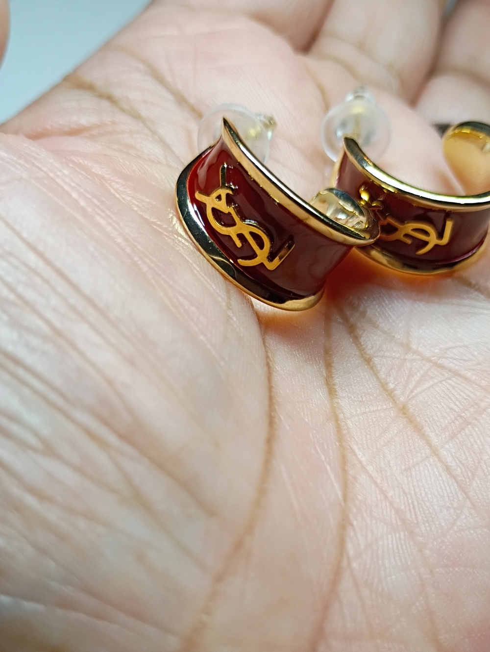 New Designer-Inspired Gold & Burgundy Hoop Earrings